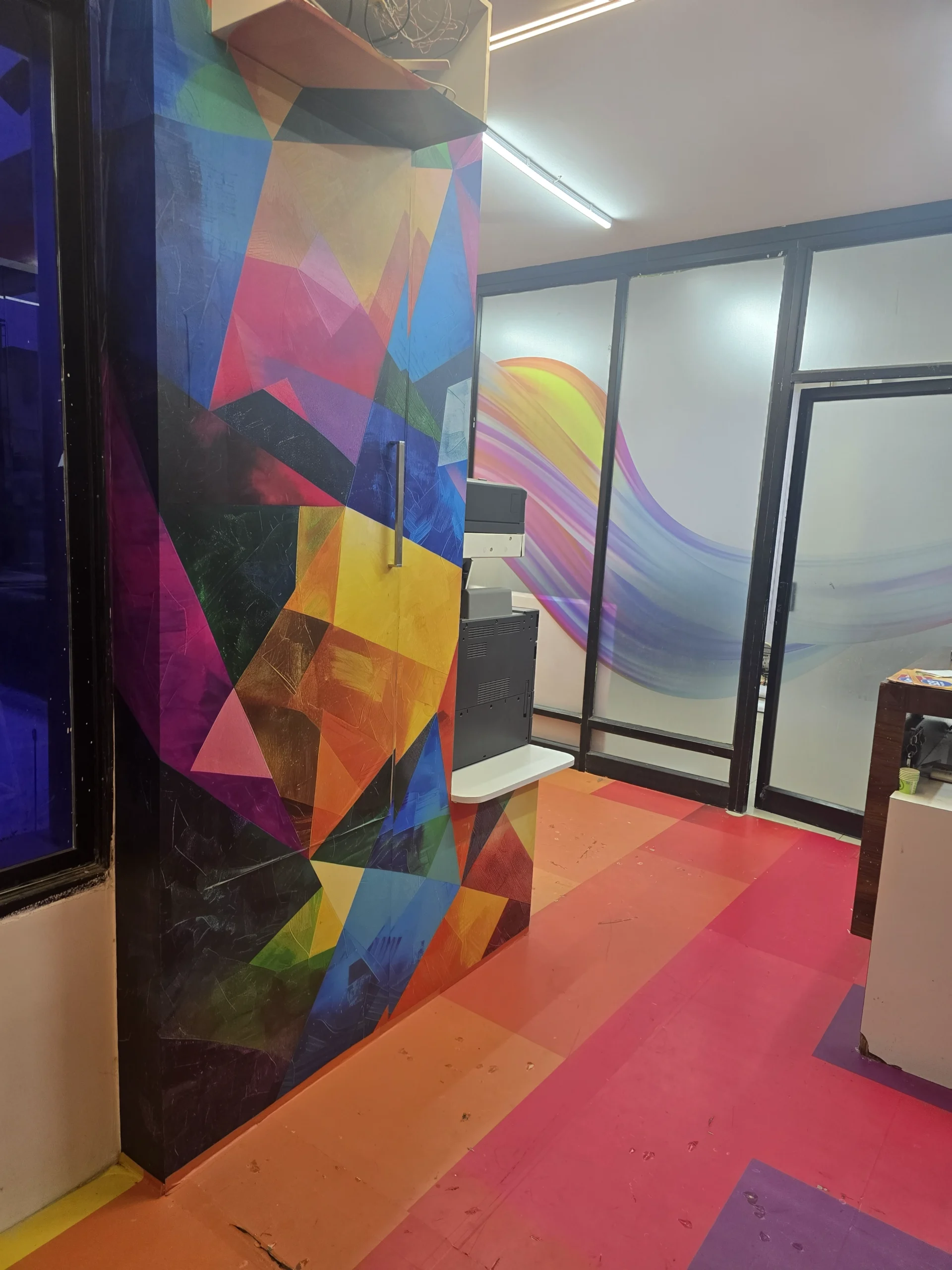BREIR office colourful full-height printed interior panel